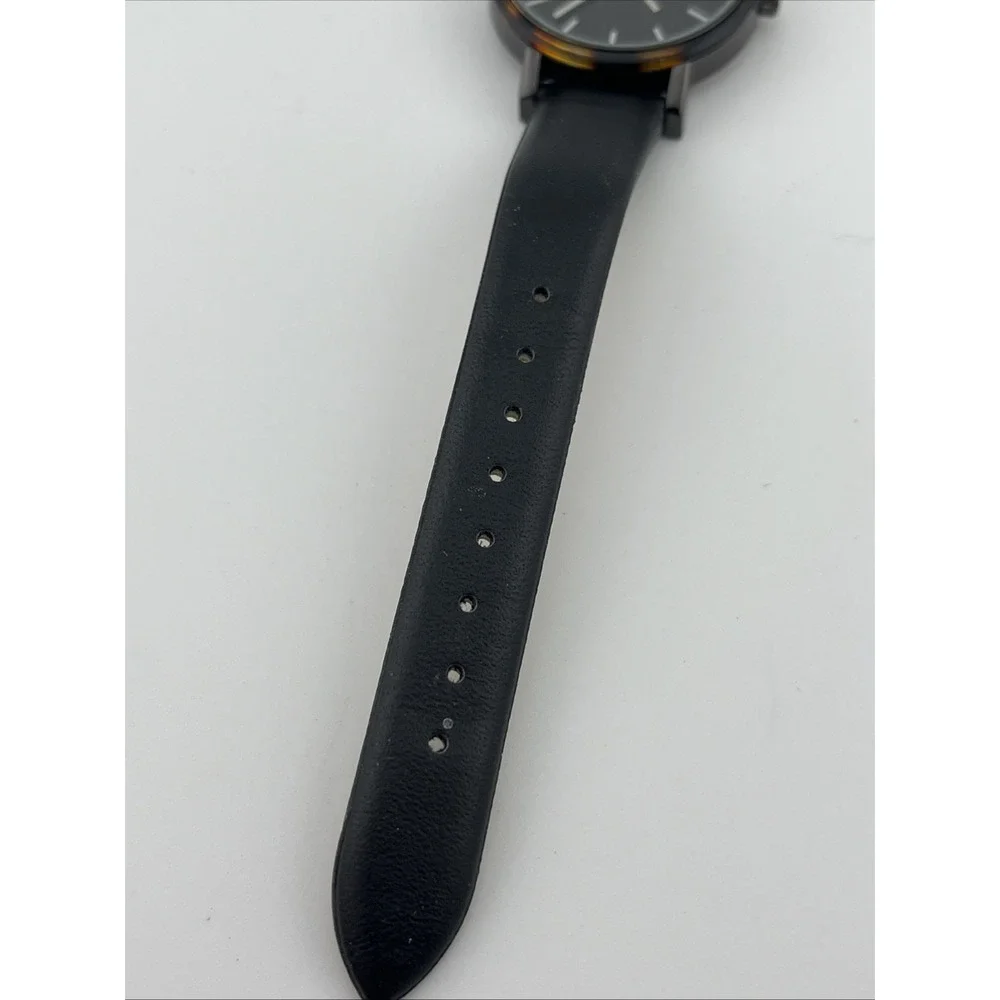 A Day New Watch Women 35mm Case Tortoise Shell Bezel Black Band-‎ New Battery